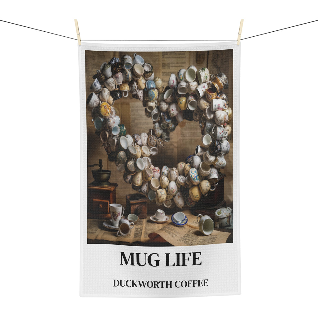 Mug Life Coffee Microfiber Tea Towel — Vintage Coffee Mug Collection Design