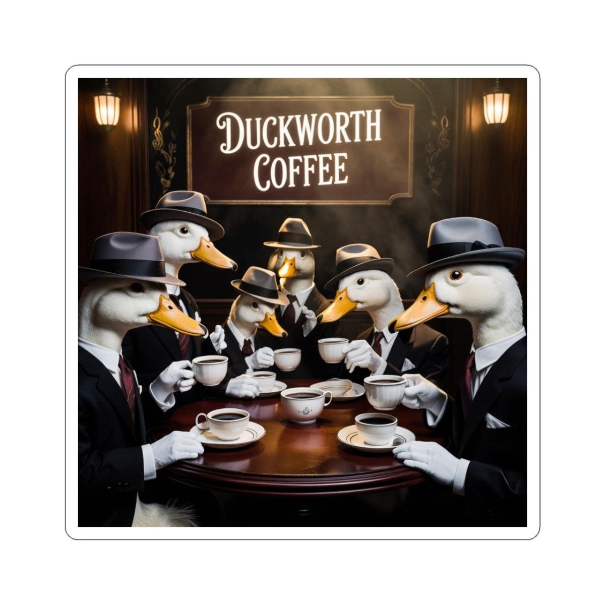 Duckworth Coffee Duck Mafia Sticker — Vintage Dapper Ducks Coffee Shop Kiss-Cut Sticker